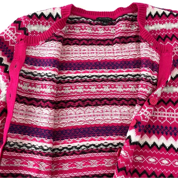 Talbots Pink Fair Isle Nordic Style Lambswool Blend Cardigan Sweater Size Medium - Picture 11 of 14